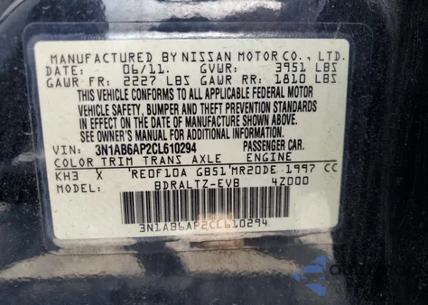 2012 Nissan Sentra 2.0 from USA, damaged, VIN 3N1AB6AP2CL610294